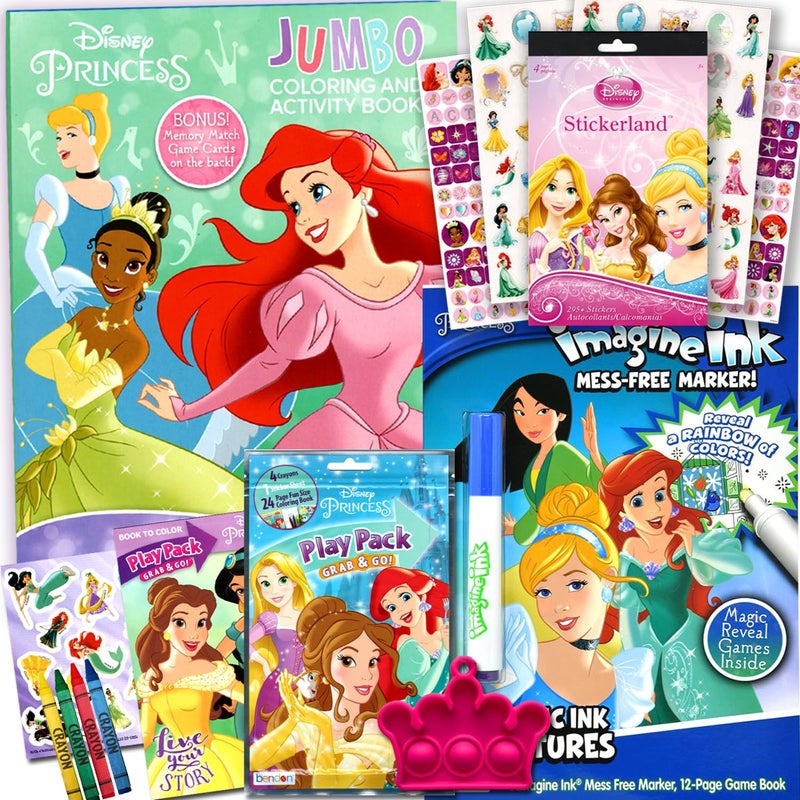 Bendon Disney Princess Coloring and Activity Book Bundle with Imagine Ink Coloring Book, Stickers and More - Image 1